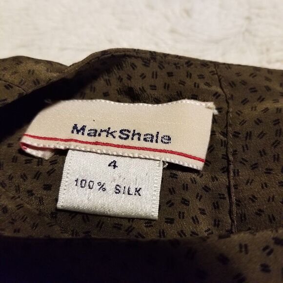 Vintage Mark Shale Shirt Womens Size 4 Green Black Silk Polka Dot - Picture 7 of 9